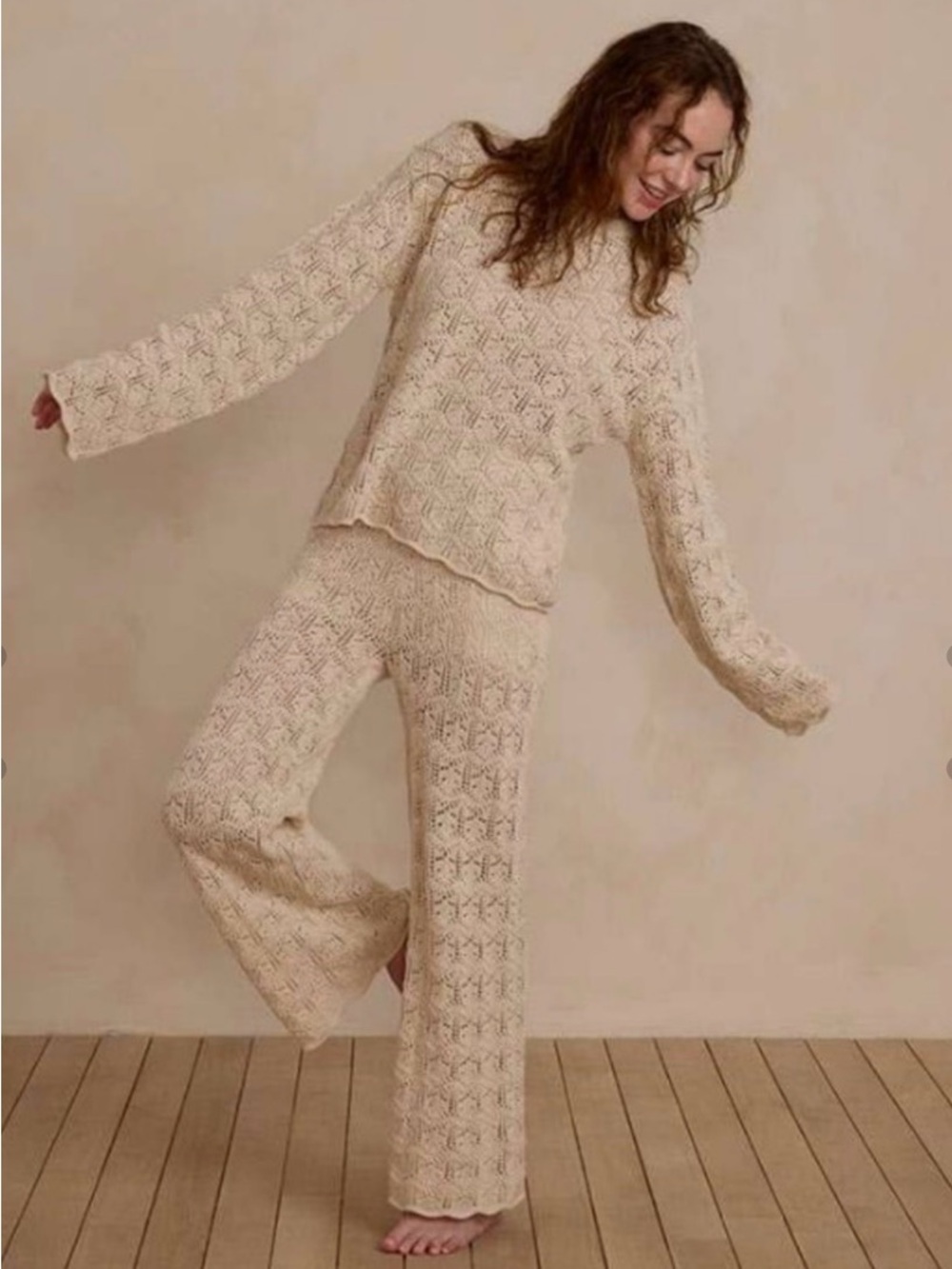 Rylee + Cru Crochet Knit Pullover in Natural